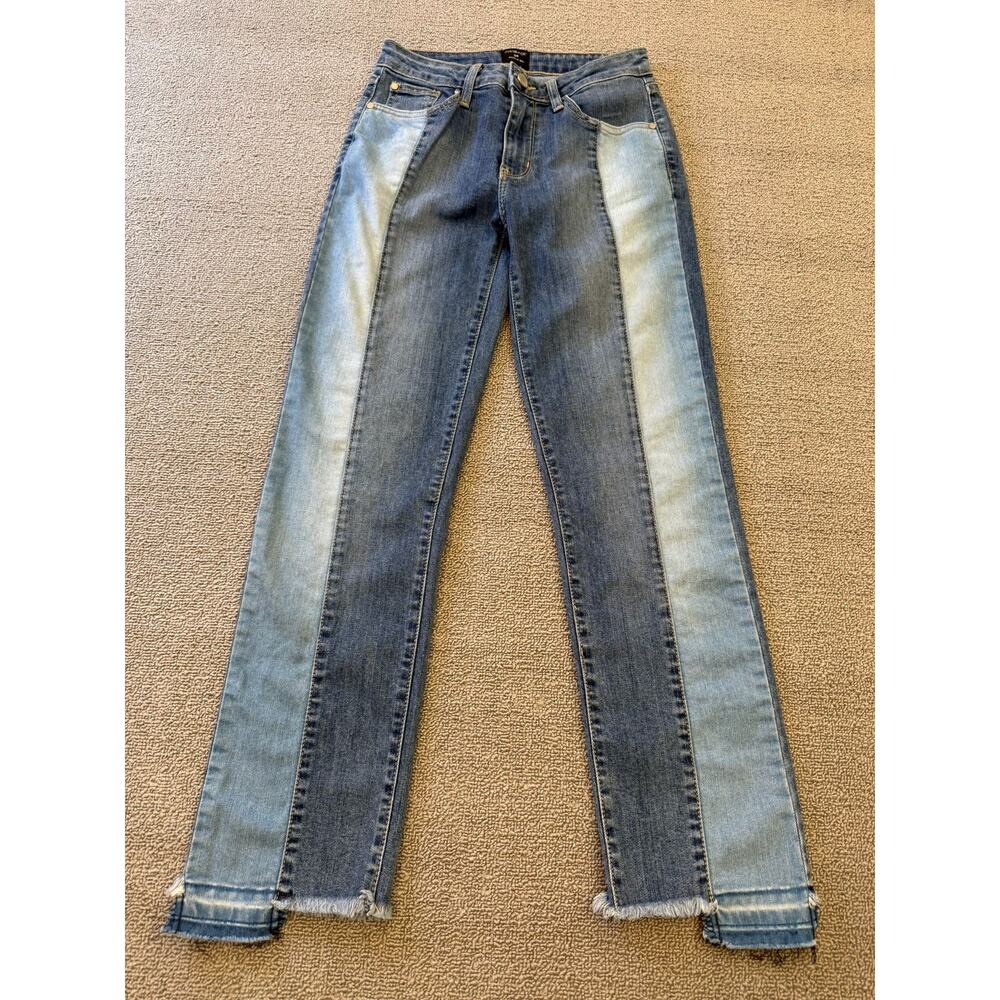 JUSTBLACK Female Light Dark Wash Denim Jeans Size 24 Raw Hem‎ Straight Leg